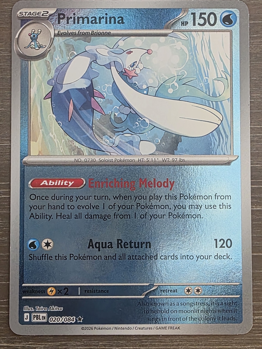 Pokemon Primarina Holo Foil - Blue, White, Pink